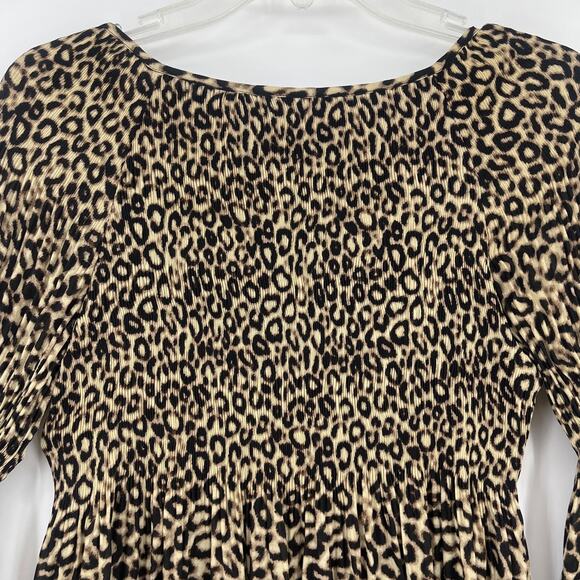 Spense Leopard Dress Sz 4 Y2K Flare Sleeve Glam party Clubwear Smocked Statement - Picture 7 of 10